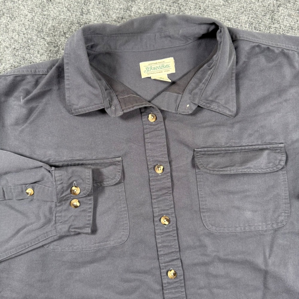 St Johns Bay Shirt 20W Gray Button Up Long Sleeve Cotton Blend Relaxed Women's